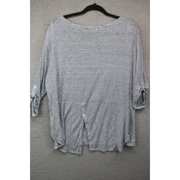 Adrienne Vittadini 3/4 Roll-Tabbed Sleeve Tunic-100% Linen-Size 1X-Back Buttons - Picture 7 of 9